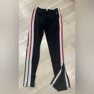 Black workout, leggings with white and red stripes down the sides
